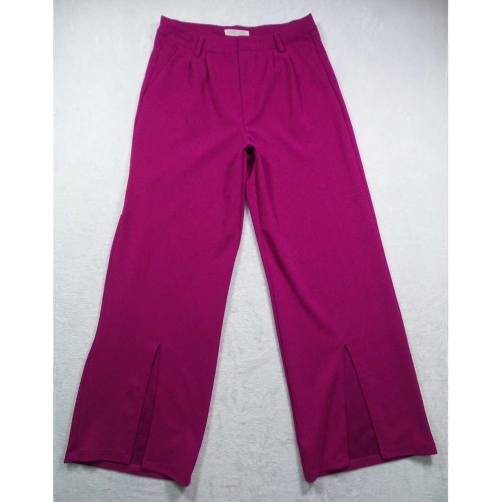 Happily Grey Pants Womens Size 5 Pink Wide Leg High Rise Stretch Slit Comfort
